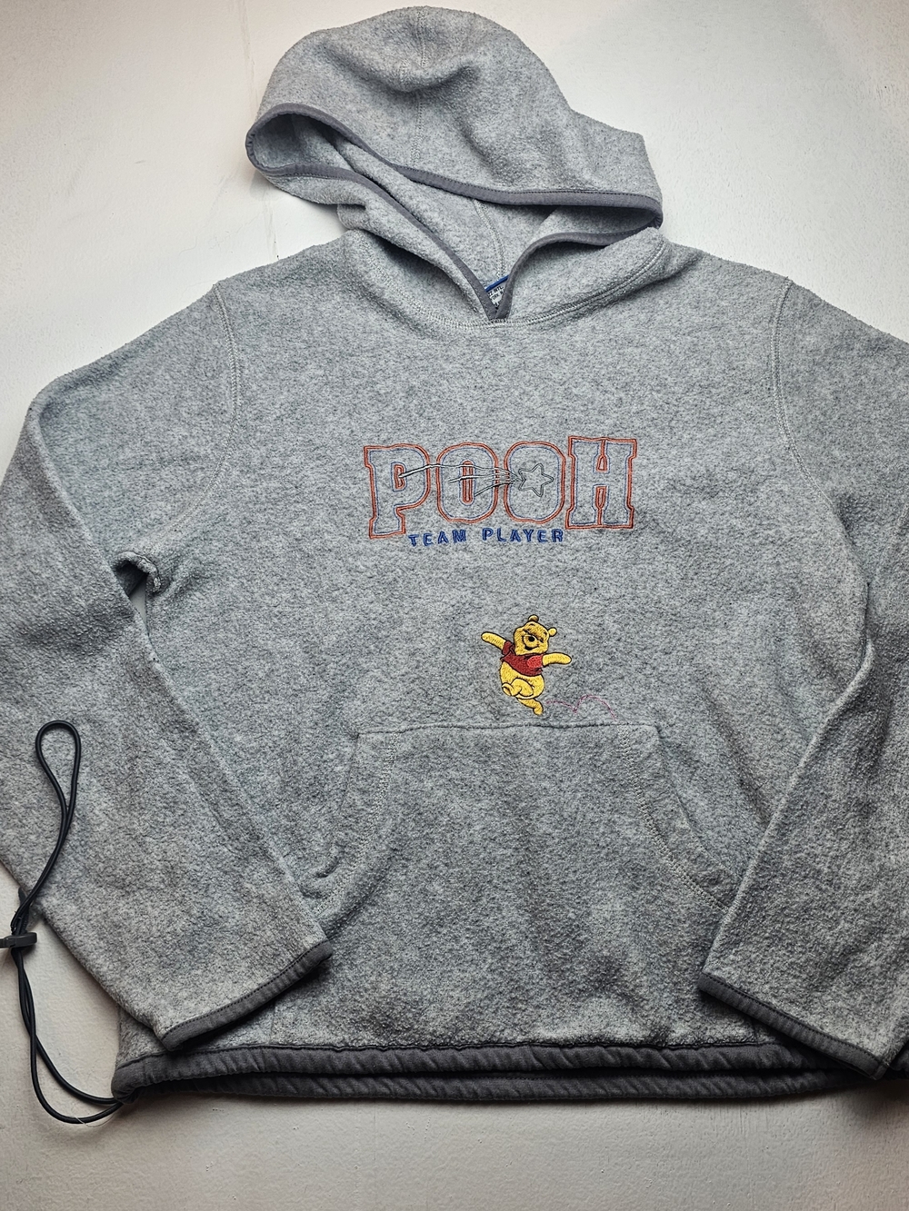 Vintage Pooh Team Player Gray Hoodie with Embroidered Pooh